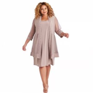 R&M Richards Taupe Dress with Lace Detail